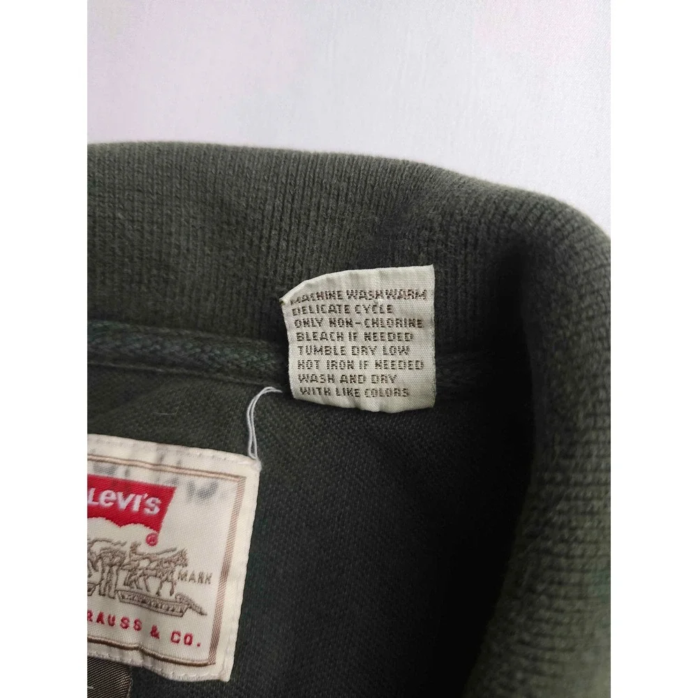 Levis Mens Polo Shirt Large Green Short Sleeve Pique Knit Casual Cotton Blend